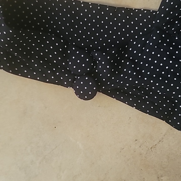 Vintage Navy Polka Dot V-neck Back Cut Out Strap Front Split Dress SZ 7/8 - Picture 9 of 16